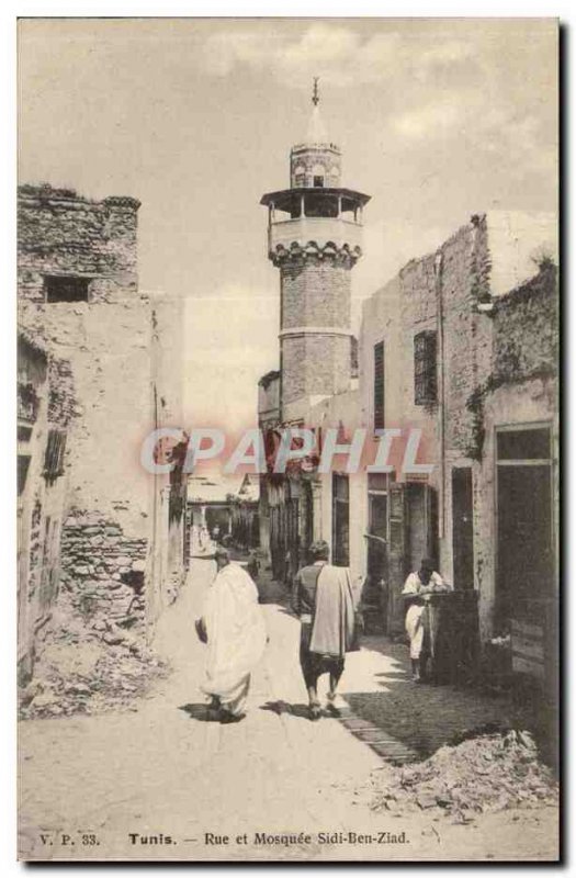 Tunisia Tunis Postcard Old Street and mosque Sidi Ben Ziad