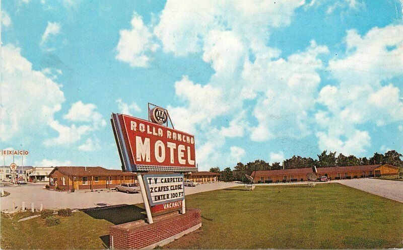 Missouri Rolla Rancho Motel Route 66 Strough  Marquee 1963 Postcard 22-5707
