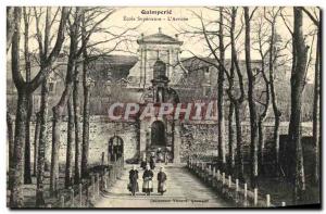 Old Postcard Quimperle Ecole Superieure The Arrival Children