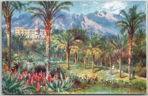 Monte Carlo Monaco, The Gardens of Riviera Palace Hotel, Painting, Postcard