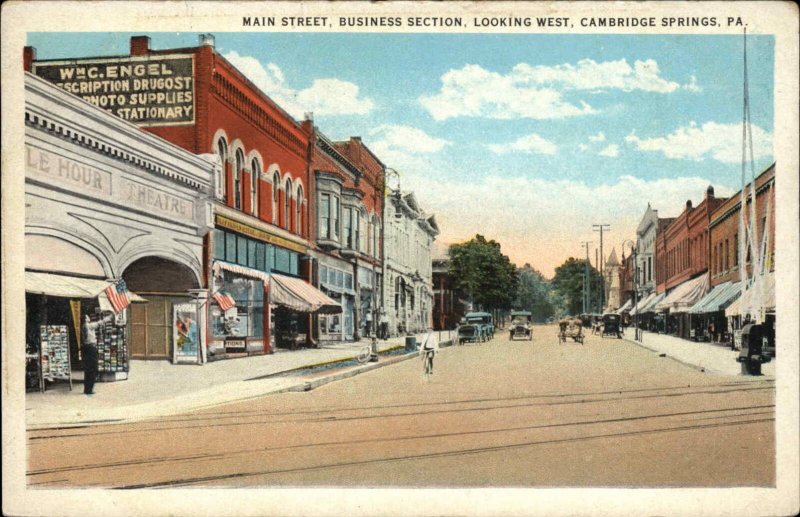 Cambridge Springs Pennsylvania PA Main Street Scene Vintage Postcard 