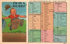 Vintage Postcard 1945 I'm in a Hurry Busy Person's Correspondence Card