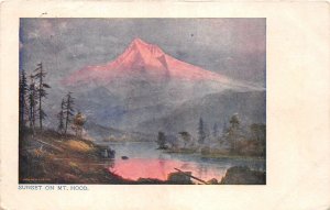 Lot138 sunset on mt hood oregon usa painting postcard