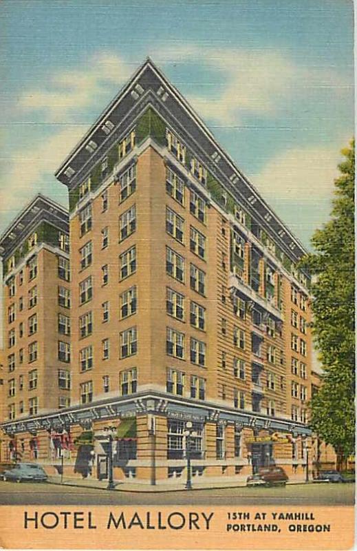 Hotel Mallory Portland Oregon OR Linen Postcard