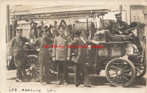 CA, Los Angeles, California, RPPC, Fire Department Truck, Fire Men, Photo