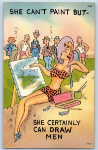 Comic Rumor Postcard Risque Mens Cigarette Smoking Looking Sexy Woman Painting