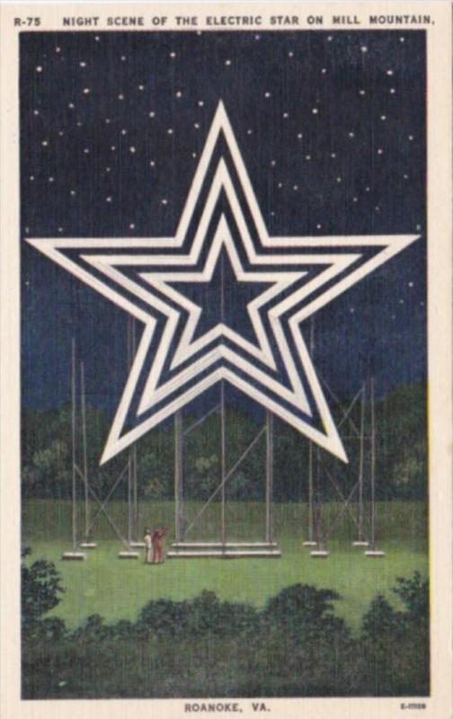 Virginia Roanoke Night Scene Of The Electric Star On Mill Mountain