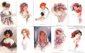 Glamor ladies famous illustrators drawn women portraits art nouveau lot of 11 