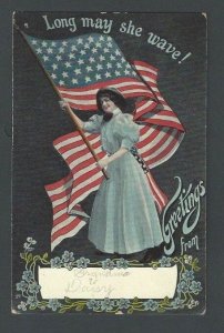 Ca 1904 PPC Patriotic Greeting W/American Flag Used