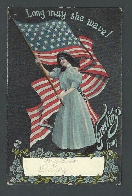 Ca 1904 PPC Patriotic Greeting W/American Flag Used