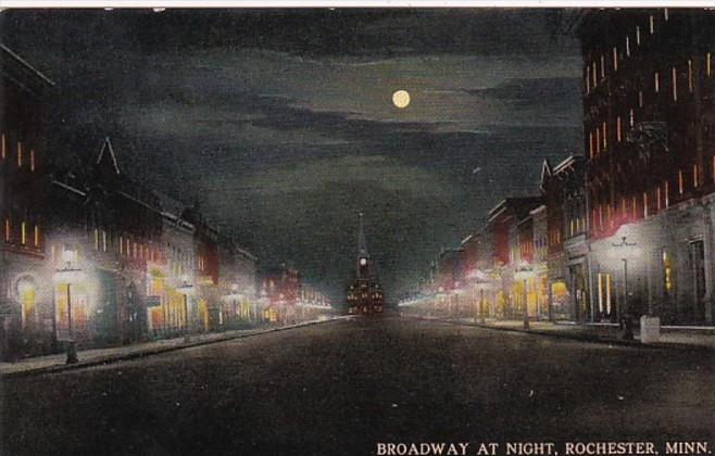 Minnesota Rochester Broadway At Night 1914