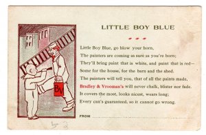 PRE-1907 BRADLEY & VROOMAN'S PAINT ADVERTISING POSTCARD KLINK LITTLE BOY BLUE