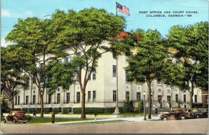 Post Office Court House Columbis Georgia GA Linen Postcard VTG PM Cancel WOB 