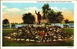 Dough Boy Statue, Sunset Park, Evansville IN c1942 Vintage Postcard K53