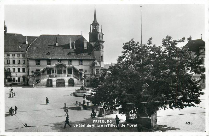 Switzerland FRIBOURG Hotel de Ville et le Tilleul de Morat photo postcard