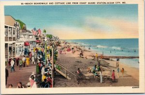 postcard Ocean City MD Beach Boardwalk and Cottage line from Coast Guard Station