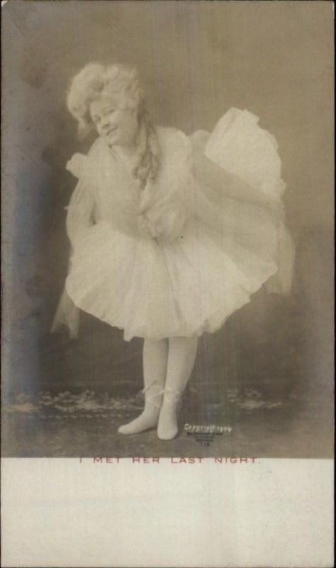 Pretty Woman Ballerina Dress Bowing I MET HER LAST NIGHT c1905 RPPC