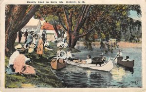 Beauty Spot on Belle Isle, Detroit, Michigan Canoes 1924 Vintage Postcard