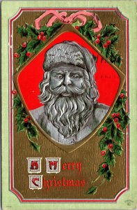 Vtg 1910s Merry Christmas Santa Claus Gold Silver Gilted Embossed Postcard