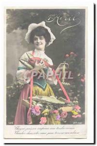 Old Postcard imagination April 1st Each fish contains uen tender caress (woman)