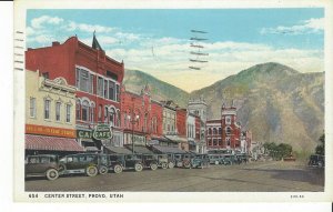 POSTCARD CENTER STREET PROVO UTAH 1933 LOTS OF OLD CARS