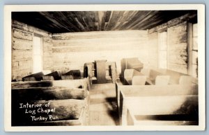 c1930's Interior Of Log Chapel Turkey Run State Park Indiana RPPC Photo Postcard