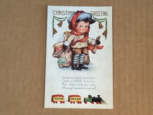 Christmas Greeting Child Train Gun Claws Drum Embossed Whitney Grade 2