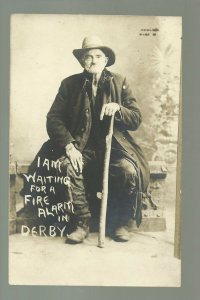 Derby CONNECTICUT RPPC 1906 OLD FIREMAN Posing STUDIO SHOT Fire Department?
