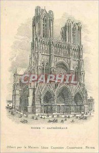 Old Postcard Reims cathedral Drawing back view of Leon Chandon Reims Etabliss...