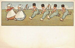 DUTCH BOYS CHASING GIRLS-ARITIST DRAWN M M VIENNE #144 1900s POSTCARD