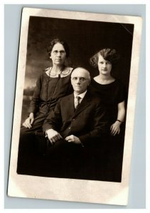 Vintage 1920's RPPC Postcard - Family Studio Portrait Girl with Odd Hair