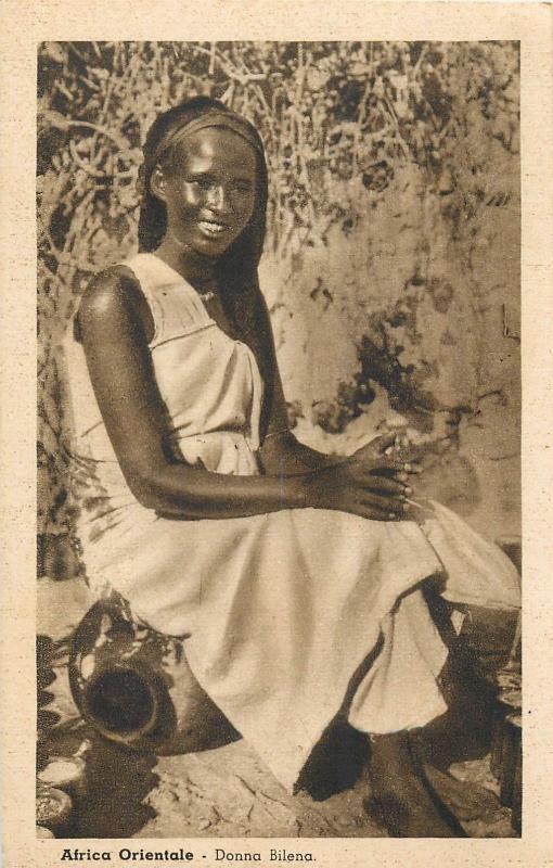 Eastern africa costumes native Africa ethnic woman Bilena Italian Somalia stamp