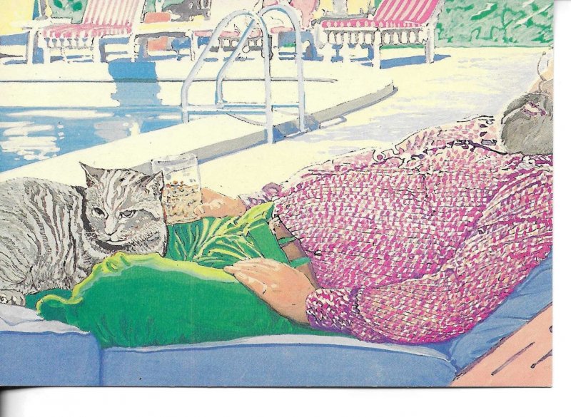 Reverie cat by P. Renaud and P. Buisson Modern French artist drawn postcard