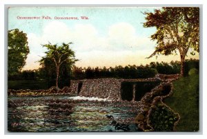 Vintage 1910's Postcard Glitter Covered Landscape Oconomowoc Falls Wisconsin