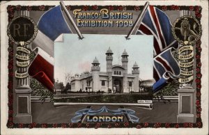 LONDON ENGLAND Franco British Exhibition 1908 Indian Palace Flag Border RPPC
