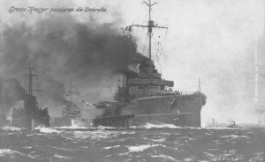 GERMANY SHIPS PASSING THE LOWER ELBE MILITARY POSTCARD (c.1915) PD