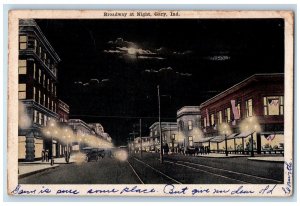 Gary Indiana IN Postcard Broadway At Night Cars Flags Chicago IL 1919 Antique