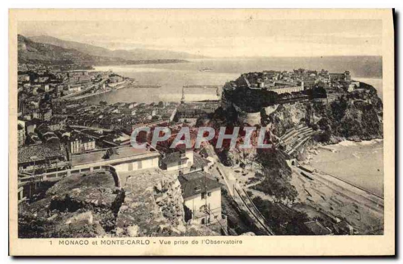 Old Postcard Monaco and Monte Carlo View from the Observatory