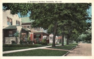 Residence Section Roadways Trees Houses Centralia Illinois IL Vintage Postcard