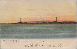 Postcard Twin Lights Thatcher's Island Cape Anne MA 1906