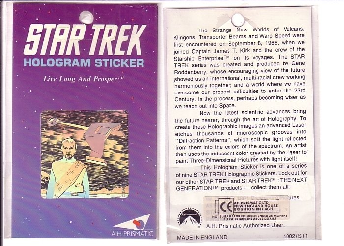 Star Trek Klingon and Starship Hologram Sticker 1991, Live Long and Prosper