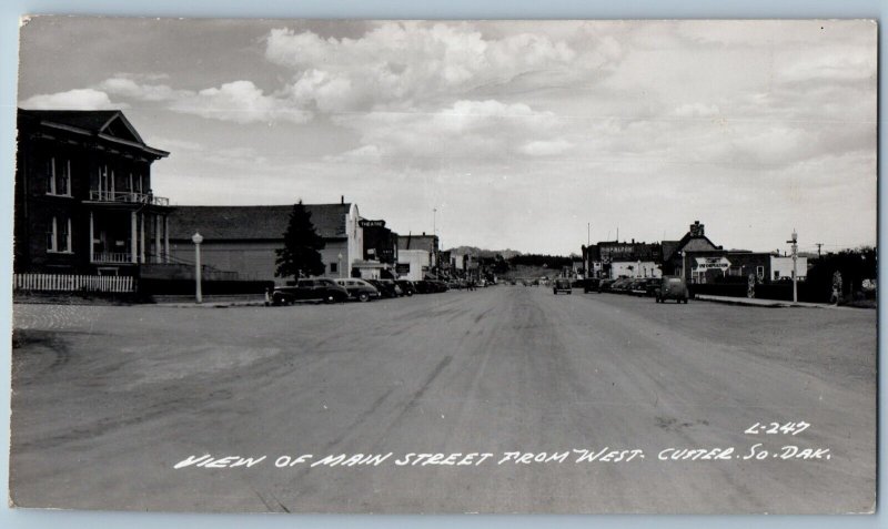 Custer South Dakota SD Postcard RPPC Photo View Of Main Street Theatre Cars