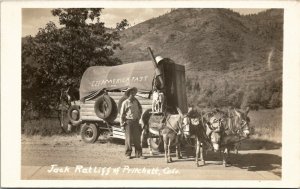 RPPC Pritchett Colorado Jack Ratliff See America Fast Covered Wagon Postcard U20