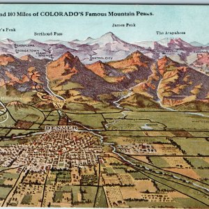 c1910s Denver, CO Famous Mountain Peaks Postcard Colorado Range Panorama A84