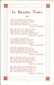 Postcard Colorado A Poem Titled In Denver Town Pub. Gem Post Card Co. ~1910 V202