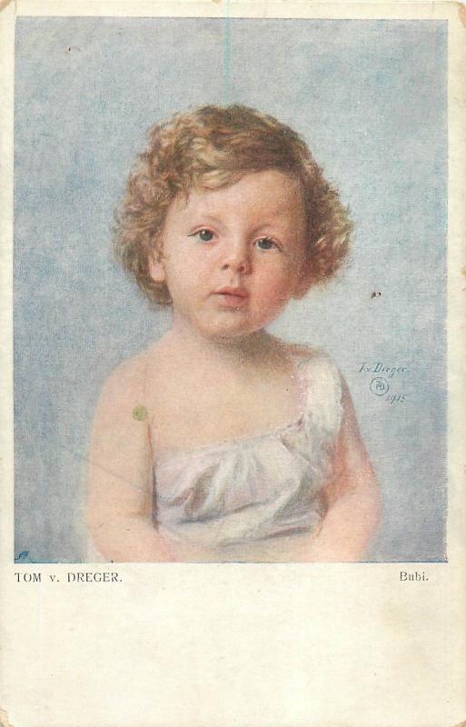 Vintage 1918 artist postcard Tom v. Dreger - Bubi girl