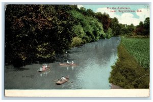 1909 Boating On The Antietam Near Hagerstown Maryland MD Antique Postcard 