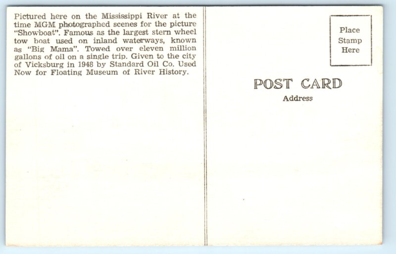 Paddle Steamer Sprague Vicksburg Mississippi MS Ship Postcard