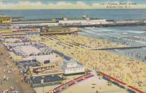 New Jersey Atlantic City Aerial View Typical Beach Scene Curteich