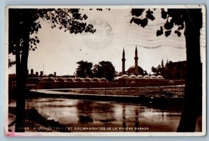 Damascus Syria Postcard Tekier Mosque And Solimaniah View 1937 RPPC Photo